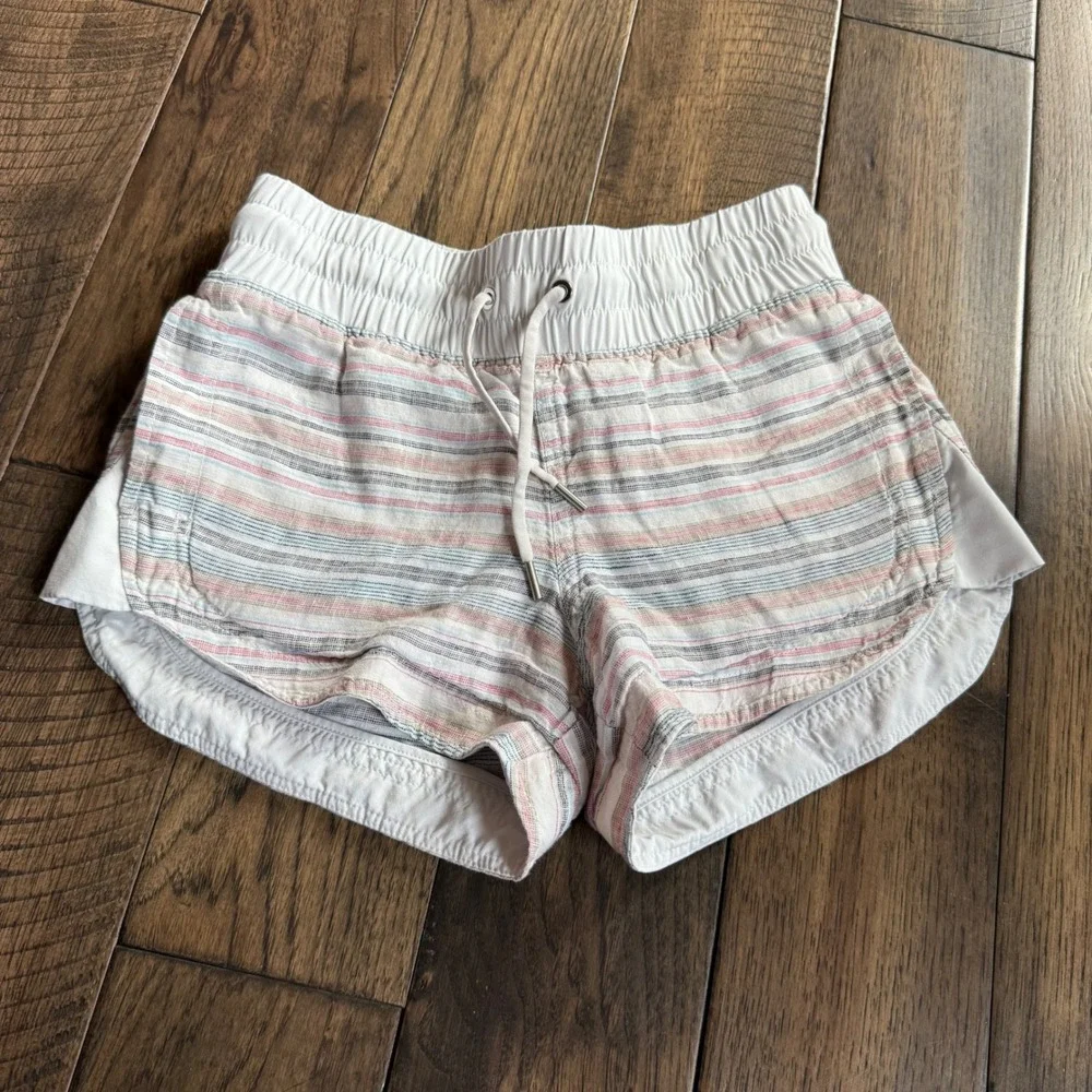 Athleta Womens Striped Linen Shorts Size 0 Multicolor Drawstring Dolphin Hem 3in
